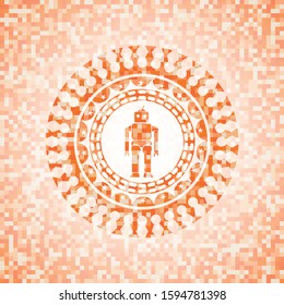 robot icon inside abstract orange mosaic emblem with background