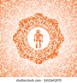 robot icon inside abstract orange mosaic emblem with background