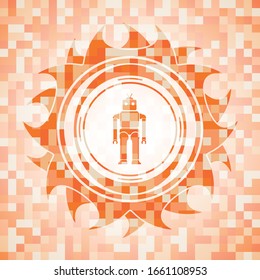 robot icon inside abstract orange mosaic emblem