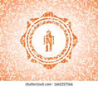 robot icon inside abstract orange mosaic emblem