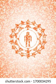robot icon inside abstract orange mosaic emblem