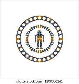 robot icon inside arabesque badge. arabic decoration.