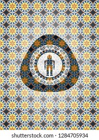robot icon inside arabesque badge background. arabic decoration.