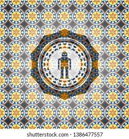 robot icon inside arabesque badge. arabic decoration.