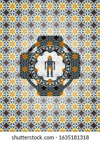 robot icon inside arabesque badge. arabic decoration.