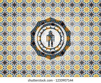 robot icon inside arabesque emblem background. arabic decoration.