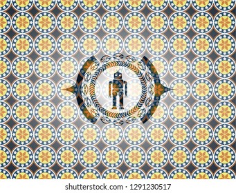robot icon inside arabesque style badge. arabic decoration.