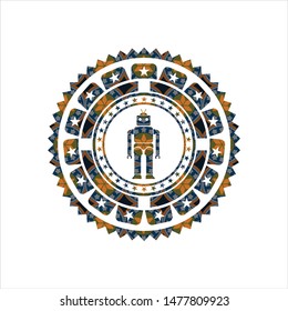 robot icon inside arabesque style emblem. arabic decoration.
