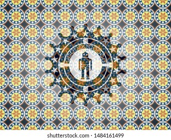 robot icon inside arabesque style emblem. arabic decoration.