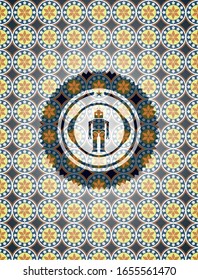 robot icon inside arabesque style emblem. arabic decoration.
