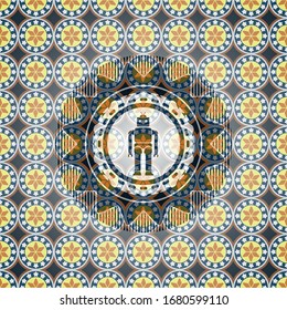 robot icon inside arabesque style emblem. arabic decoration.