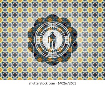robot icon inside arabic badge. Arabesque decoration.