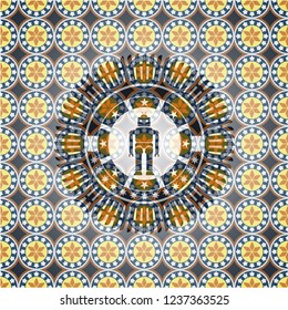 robot icon inside arabic emblem. Arabesque decoration.