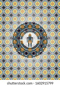 robot icon inside arabic emblem. Arabesque decoration.