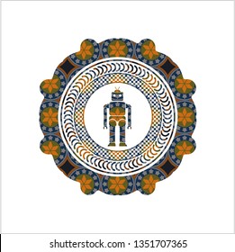 robot icon inside arabic style emblem. Arabesque decoration.