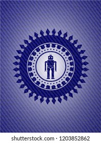 robot icon inside badge with denim background