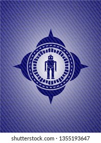 robot icon inside badge with denim texture