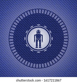 robot icon inside badge with denim texture