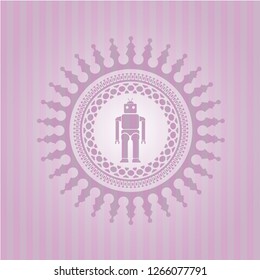 robot icon inside badge with pink background