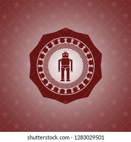 robot icon inside badge with red background