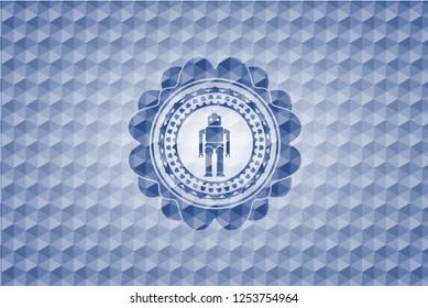 robot icon inside blue badge with geometric pattern background.
