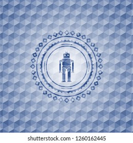 robot icon inside blue badge with geometric pattern.
