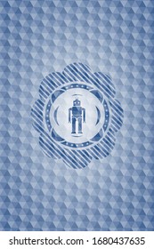 robot icon inside blue badge with geometric pattern background.