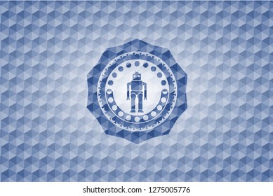 robot icon inside blue polygonal emblem.