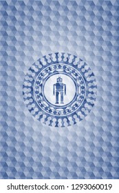 robot icon inside blue polygonal badge.