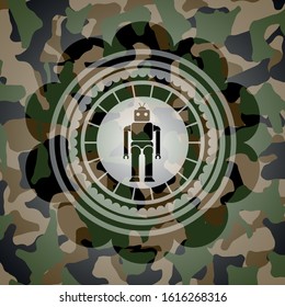 robot icon inside camouflage texture