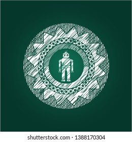 robot icon inside chalk emblem written on a blackboard