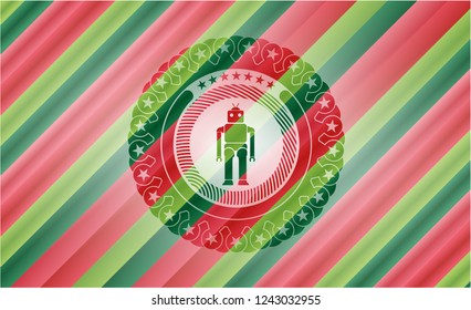 robot icon inside christmas colors style emblem.