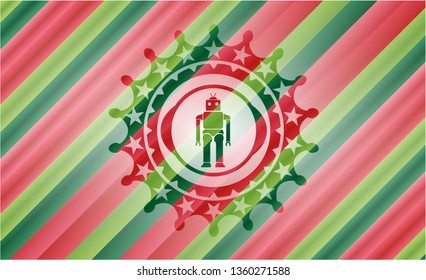 robot icon inside christmas colors style emblem.