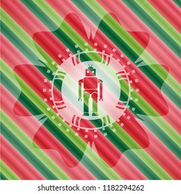 robot icon inside christmas style emblem.