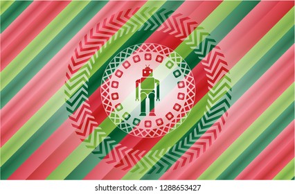 robot icon inside christmas style emblem.