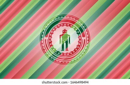 robot icon inside christmas style emblem.