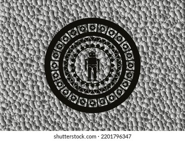 robot icon inside dark emblem with grey bubbles background. Retro. Vector Illustration. Detailed. 
