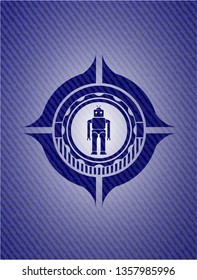 robot icon inside emblem with denim high quality background