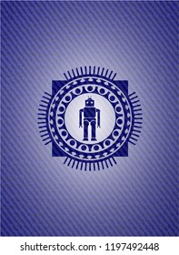 robot icon inside emblem with jean texture