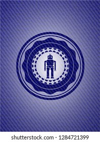 robot icon inside emblem with jean background