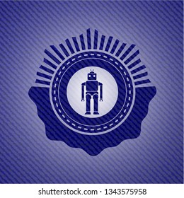 robot icon inside emblem with jean background