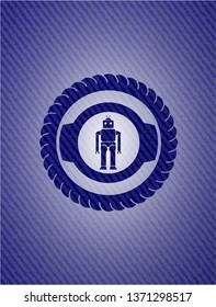 robot icon inside emblem with jean texture