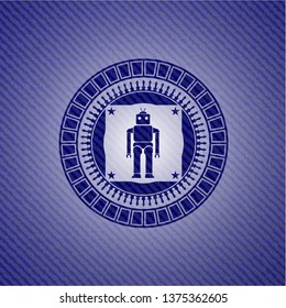 robot icon inside emblem with jean background