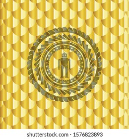 robot icon inside golden emblem. Scales pattern. Vector Illustration. Detailed.