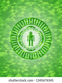 robot icon inside green emblem with mosaic background