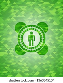 robot icon inside green emblem with mosaic background