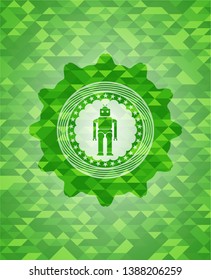 robot icon inside green emblem with triangle mosaic background