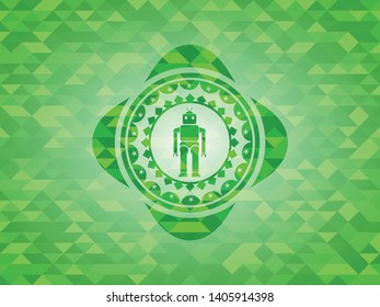 robot icon inside green mosaic emblem