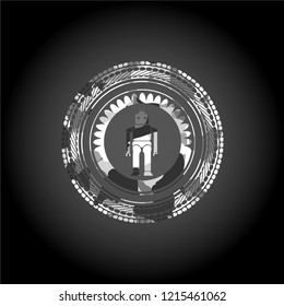 robot icon inside grey camouflage emblem