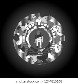 robot icon inside grey camouflage texture